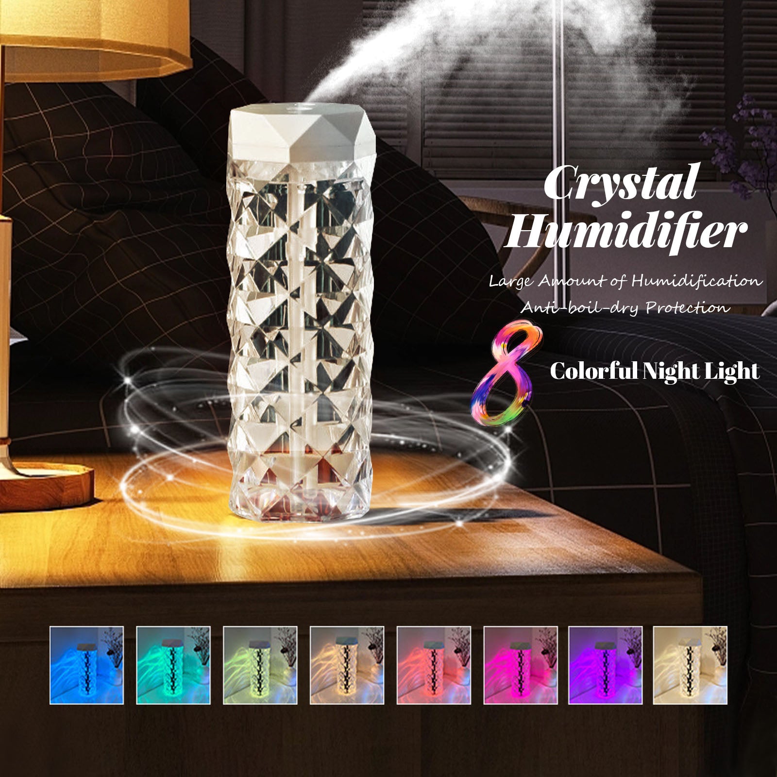 Crystal Air Humidifier Color Night Light LED Touch Lamp