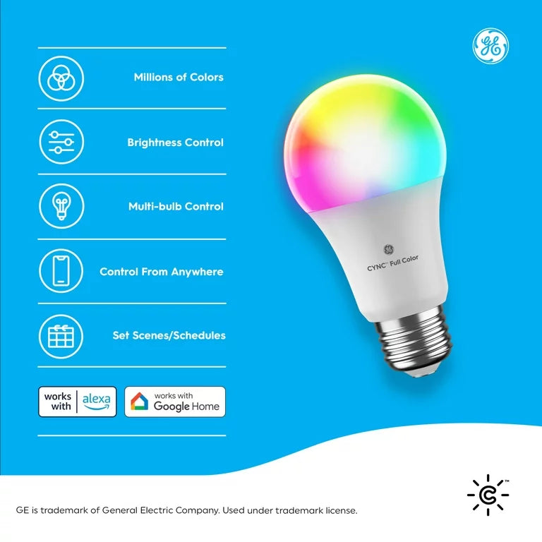 GE Cync Smart LED Light Bulb, 60 Watt, Color Changing, A19 Bulb, Medium Base - Shop PhosLight.com