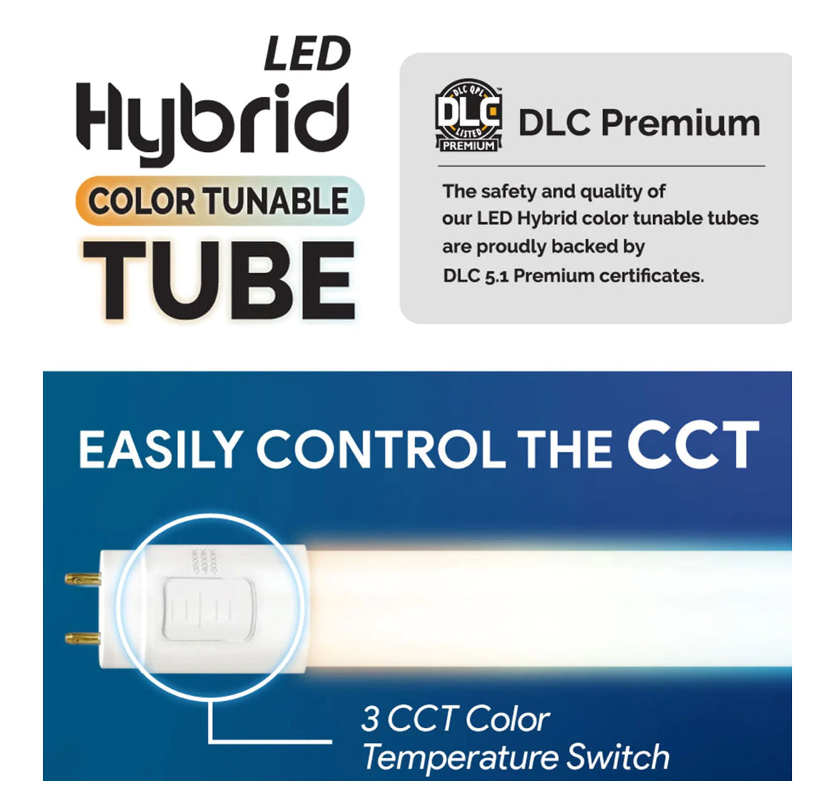 Phos Light 18W Hybrid CCT Selectable 4-Foot T8 2450-2700 Lumens LED Light Tube Bulb (20-Pack)