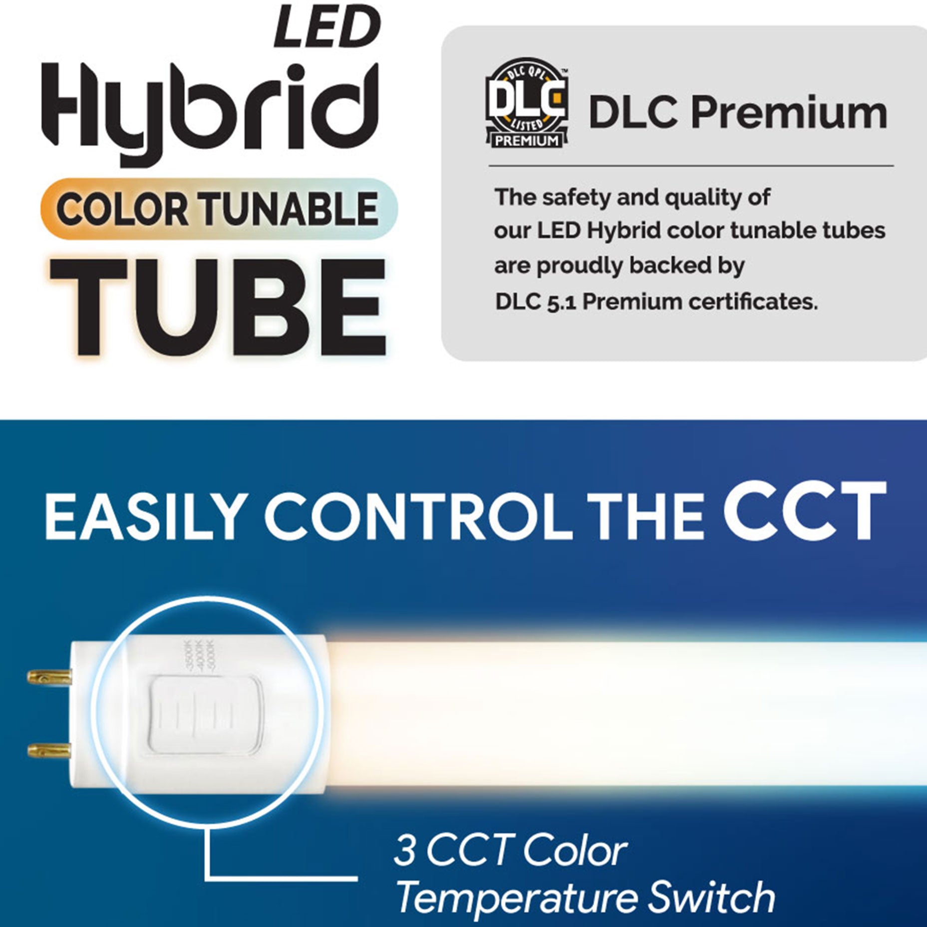 Phos Light 18-Watt Hybrid CCT Selectable 4-Foot T8 2450-2700 Lumens LED Light Tube Bulb