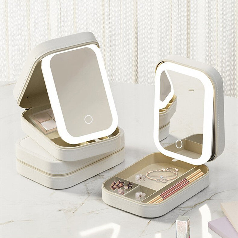 Portable Makeup Storage Box w/LED Light Mirror